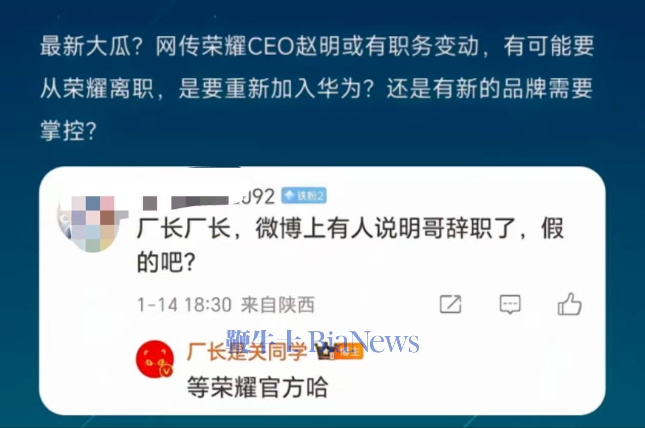 榮耀CEO趙明離職？知情人士：假的